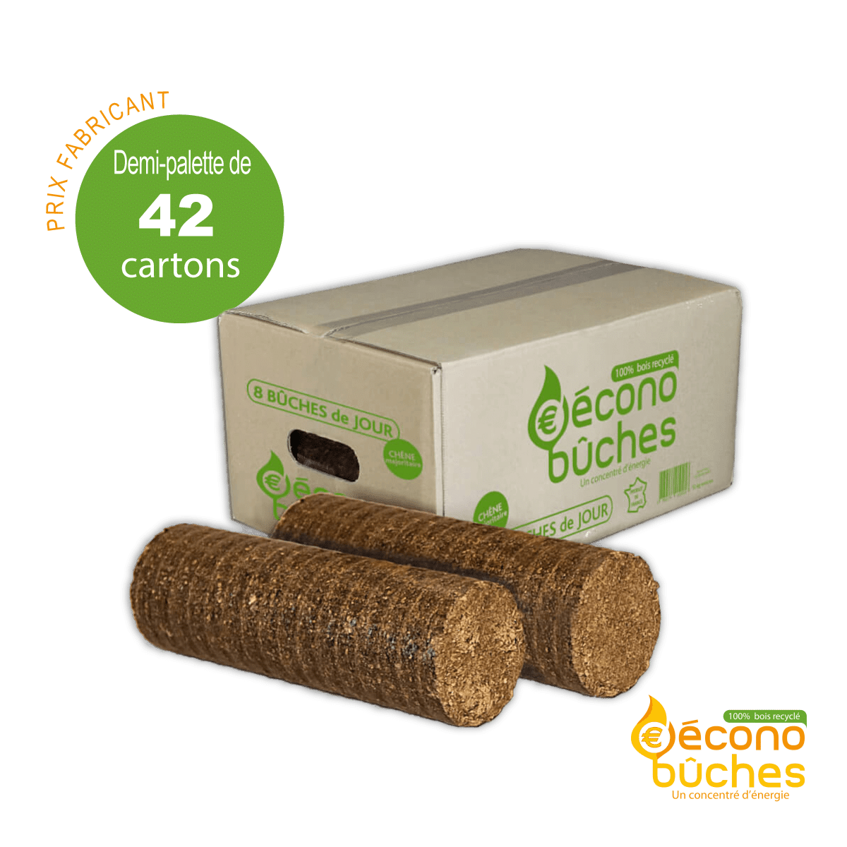 Bûches compressées de jour Écono’Bûches en demi-palette de 42 cartons