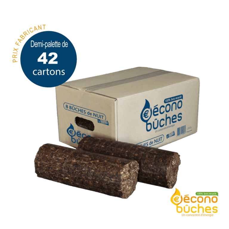 Demi-palette de bûches compressées de nuit – 42 cartons de bois densifié à combustion longue durée
