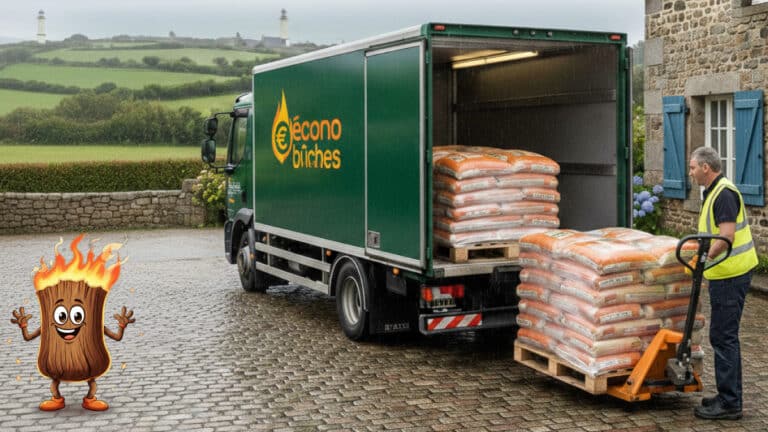 Camion de livraison de granulés de bois en Bretagne