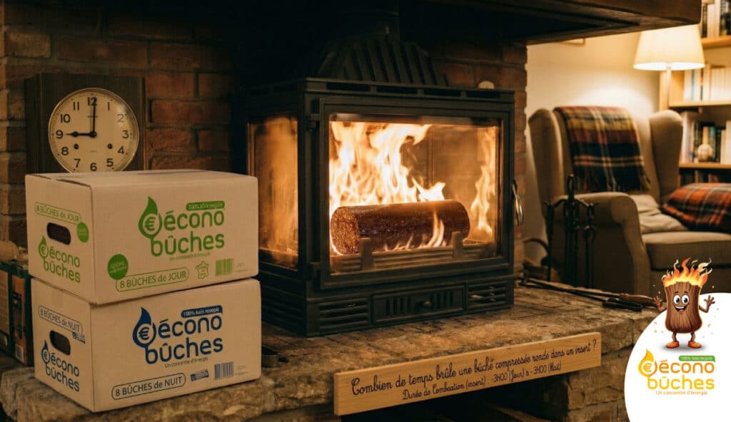 Durée de combustion d’une bûche compressée dans un poêle à bois